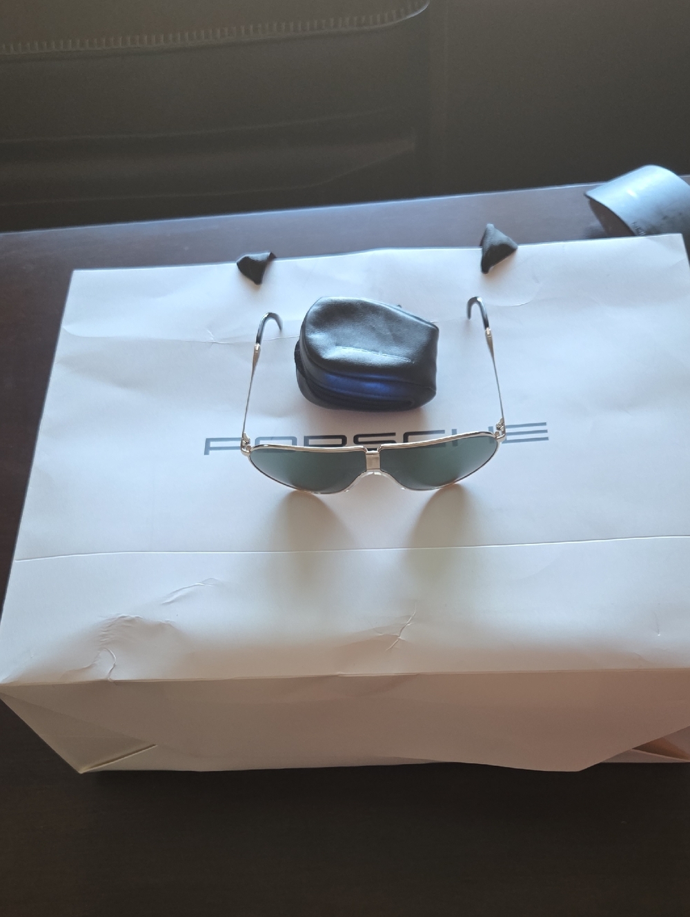 Porsche Design Silver Frame Sunglasses with Green Lenses and Slim Temples